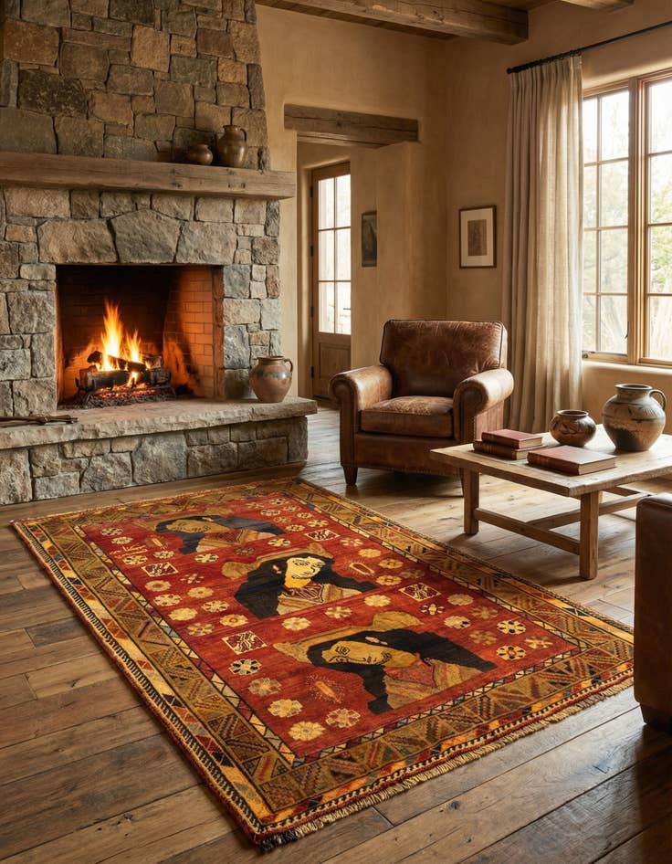 Detail image of 4' 11 x 8' Gabbeh Wool Rug