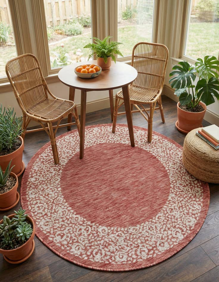 Detail image of 4' x 4'  Washable Border Indoor / Outdoor Round Rug
