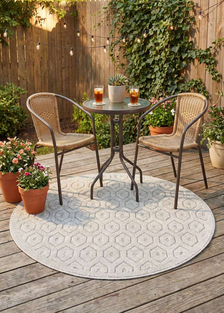 4' x 4' Easy-Clean Trellis Textured Indoor / Outdoor Round Rug