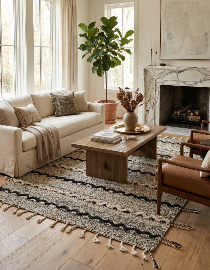 Detail image of 6' 6 x 10'  Hand Knotted Moroccan Wool Rug