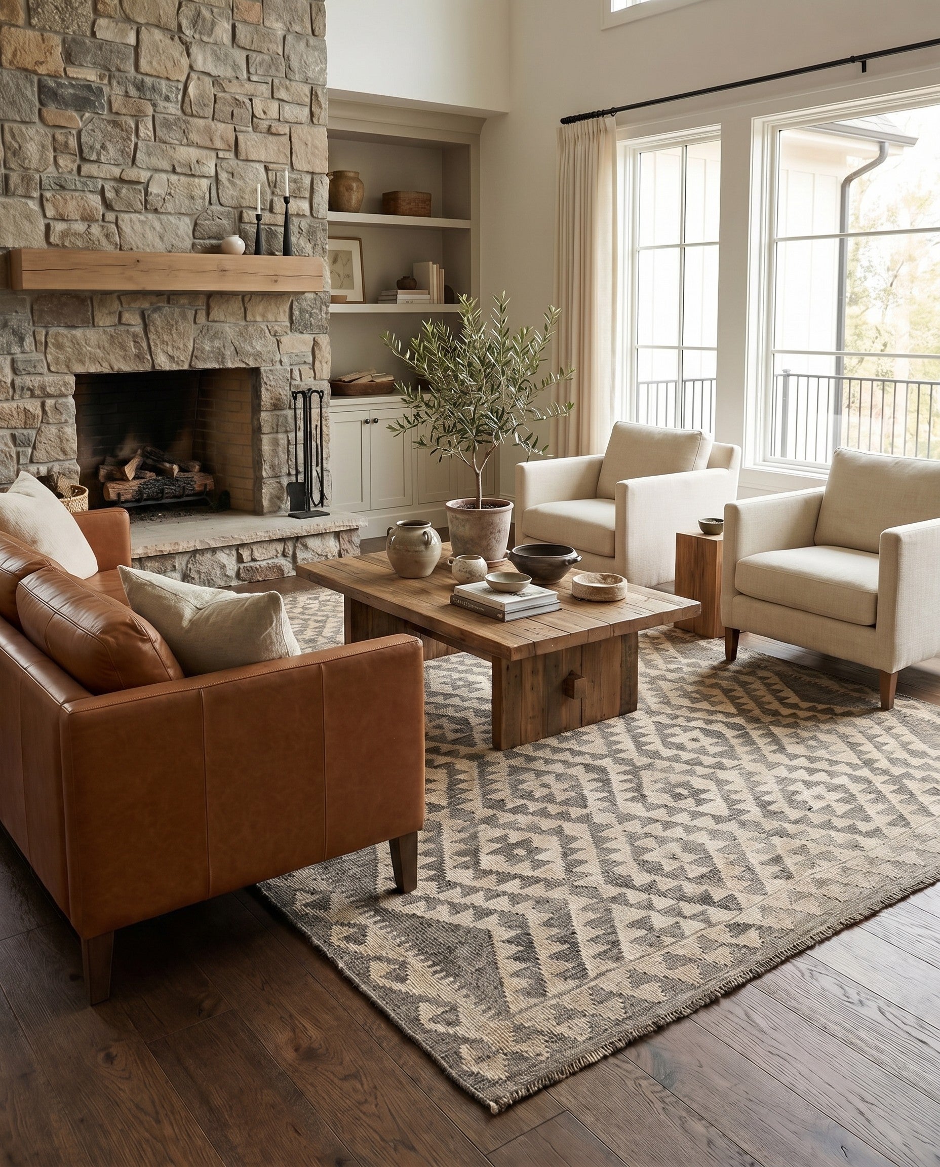 5' 3 x 6' 7 Hand Woven Kilim Maymana Wool Rug