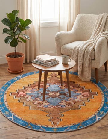 Orange Washable Timeless Round Rug