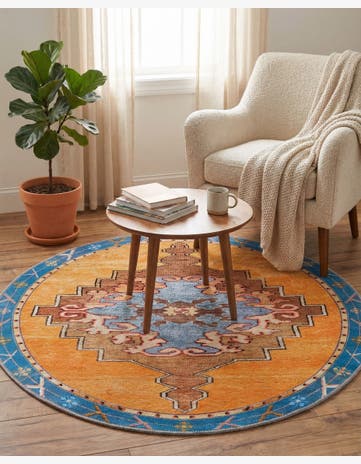 Orange Washable Timeless Round Rug