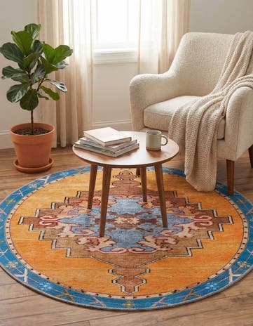 Orange Washable Timeless Round Rug