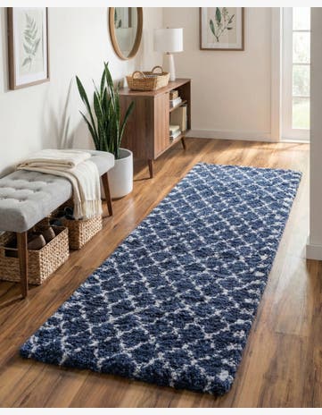Navy Blue Moroccan Shag Runner Rug