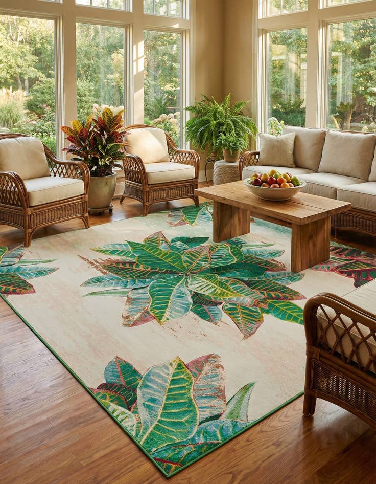 Detail image of  12' x 12'  Washable Botanical Indoor / Outdoor Square Rug