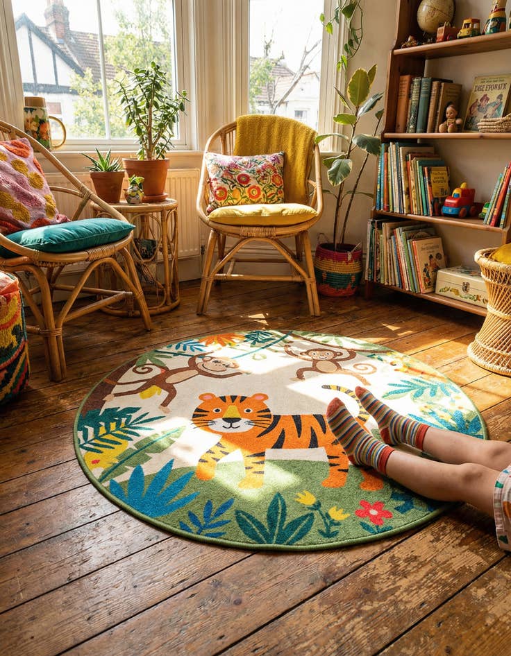 Detail image of 2' 2 x 2' 2 Tiger Whimsy Kids Round Rug