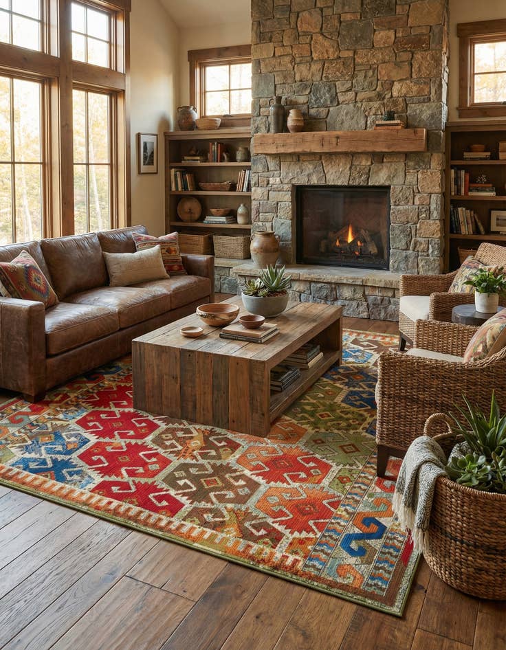 Detail image of 7' 10 x 7' 10 Easy-Clean Southwestern Indoor / Outdoor Square Rug