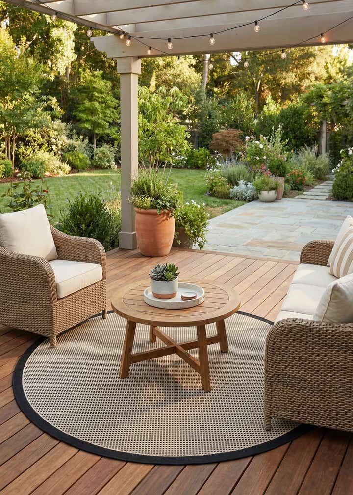 7' 10 x 7' 10 Easy-Clean Border Indoor / Outdoor Round Rug