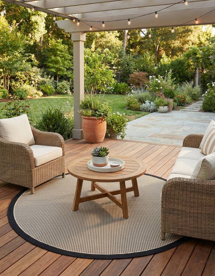 Detail image of  7' 10 x 7' 10  Washable Border Indoor / Outdoor Round Rug