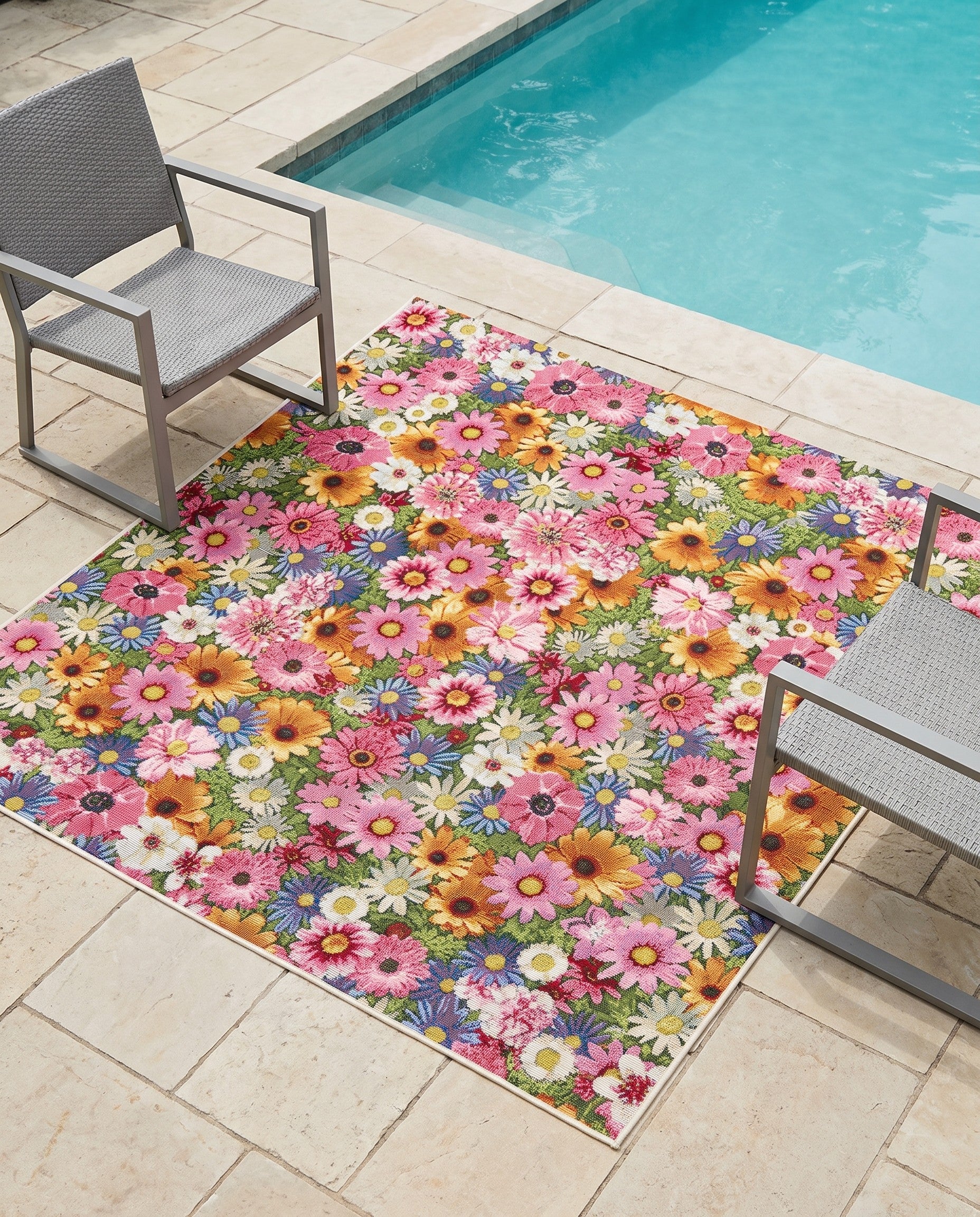5' 3 x 5' 3 Easy-Clean Botanical Indoor / Outdoor Square Rug