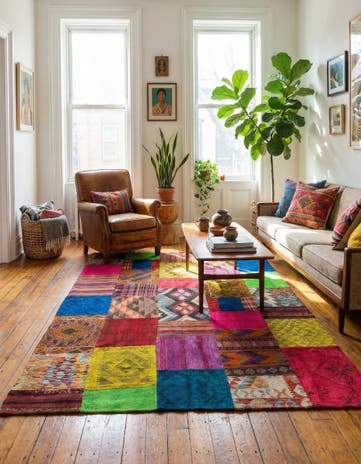 5' 5 x 7' 10 Hand Woven Kilim Patchwork Wool Rug