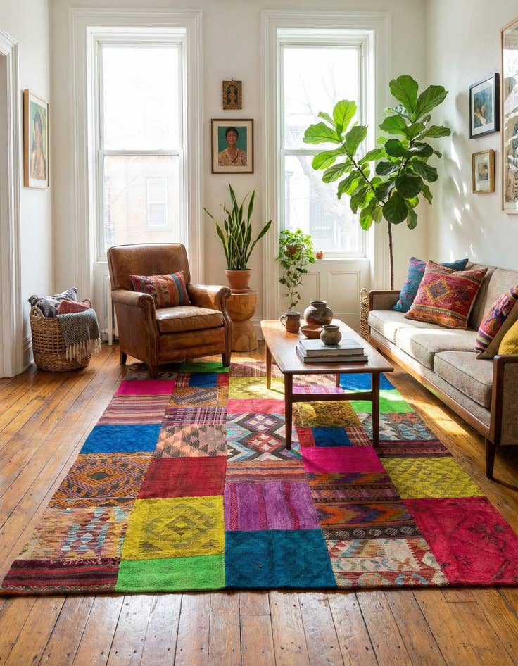 Detail image of 5' 5 x 7' 10  Hand Woven Kilim Patchwork Wool Rug