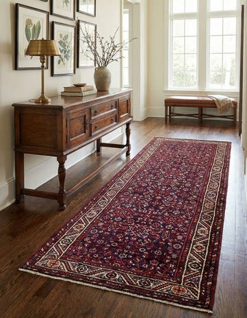 3' 9 x 10' 7 Hand Knotted Hossainabad Persian Wool Runner Rug