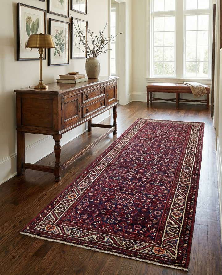 3' 9 x 10' 7 Hand Knotted Hossainabad Persian Wool Runner Rug