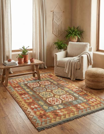 3' 3 x 6' 1 Hand Woven Kilim Maymana Wool Rug