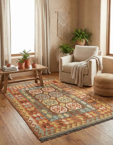 3' 3 x 6' 1 Hand Woven Kilim Maymana Wool Rug