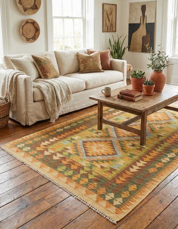 3' 6 x 6' 5 Hand Woven Kilim Maymana Wool Rug