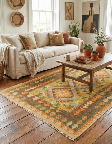 3' 6 x 6' 5 Hand Woven Kilim Maymana Wool Rug