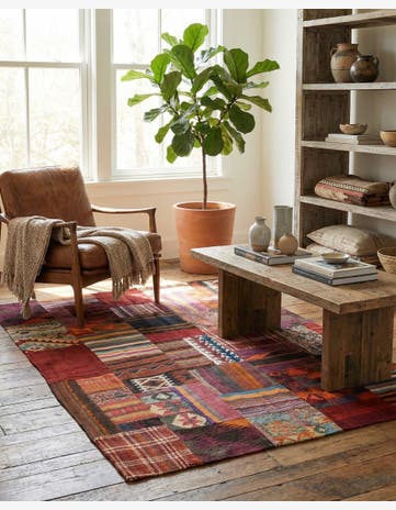 4' 2 x 5' 10 Hand Woven Kilim Patchwork Wool Rug