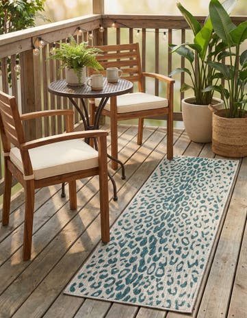 Teal Easy-Clean Safari Indoor / Outdoor Runner Rug