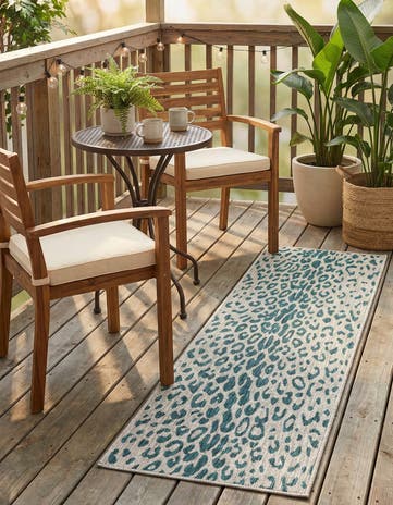 Teal Easy-Clean Safari Indoor / Outdoor Runner Rug