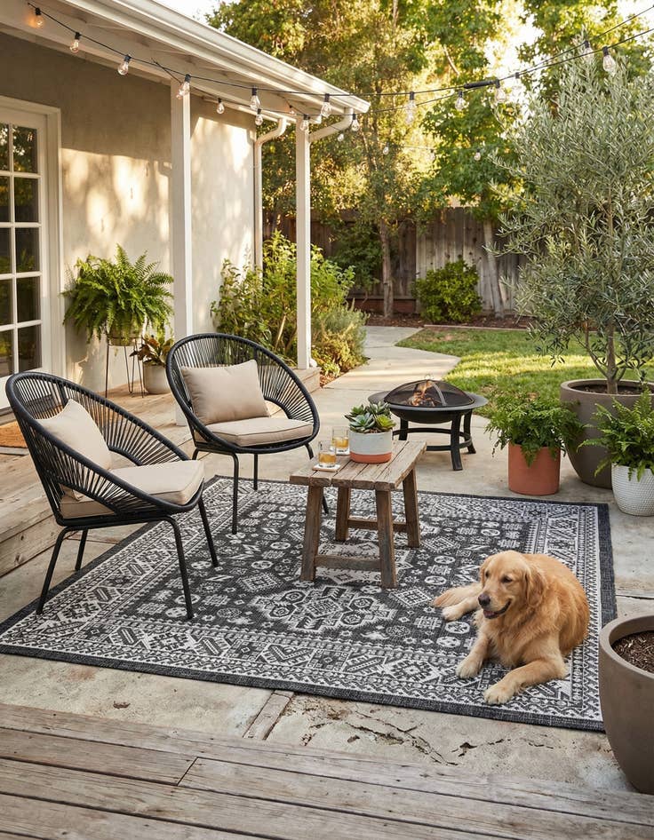 Detail image of 6' x 6'  Washable Aztec Indoor / Outdoor Square Rug