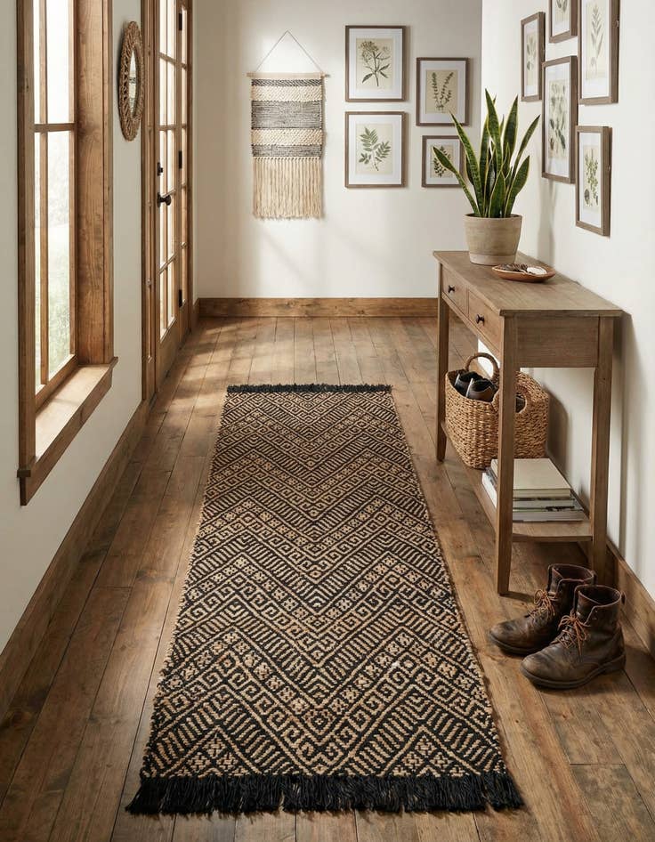 Detail image of 2' x 6' 1  Hand Braided Jute Runner Rug