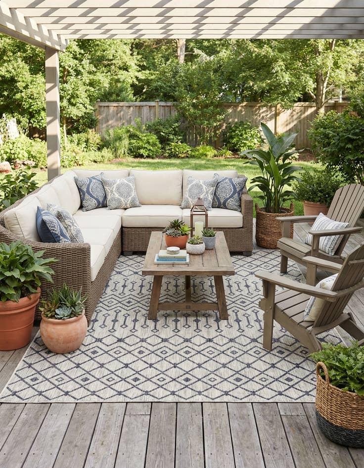 Detail image of 9' x 12' Easy-Clean Trellis Indoor / Outdoor Rug