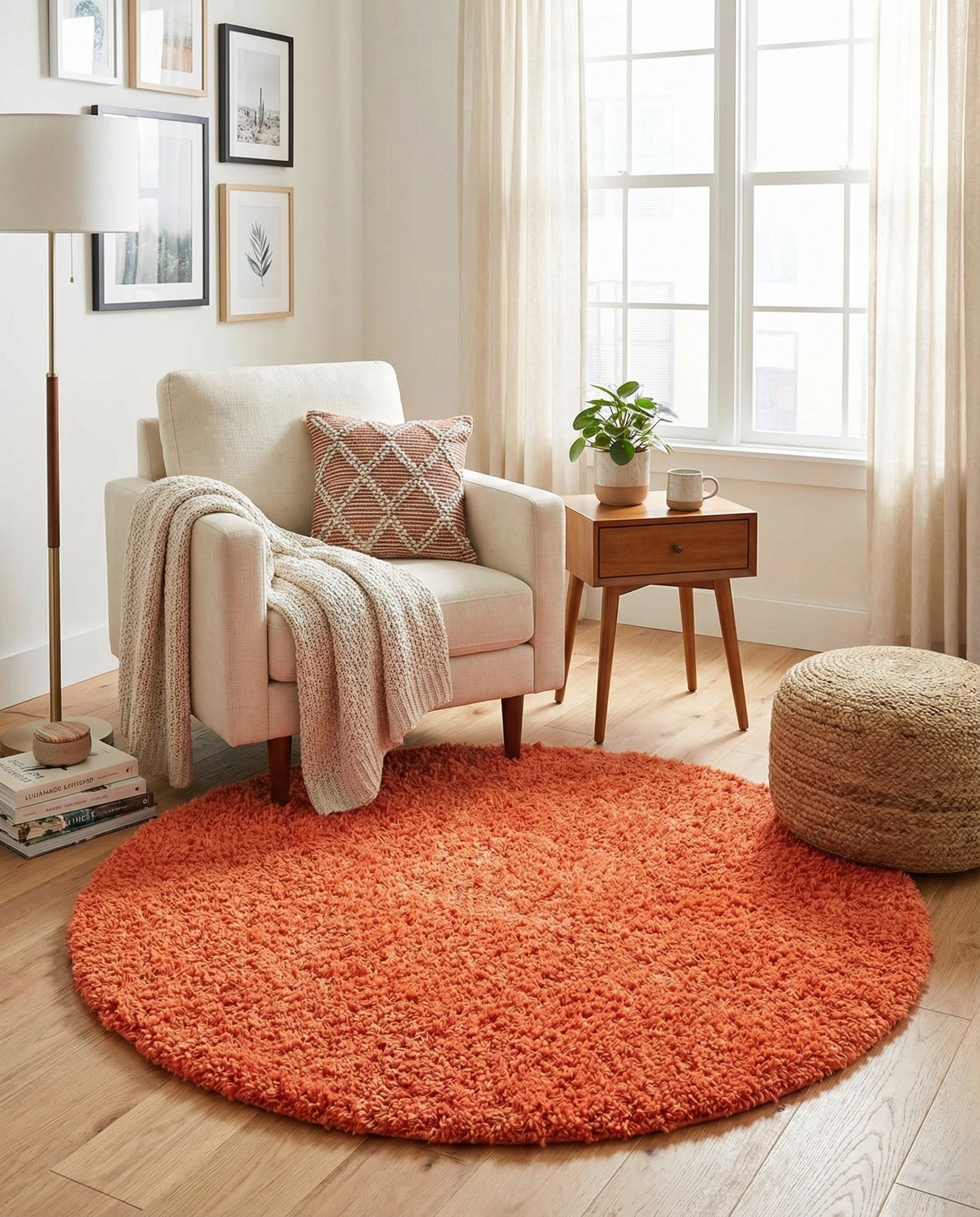  4' x 4' Solid Shag Round Rug