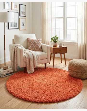 Tiger Orange Solid Shag Round Rug