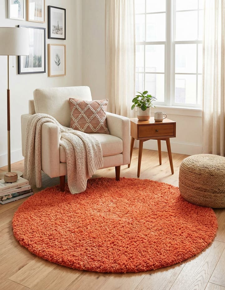 4' x 4' Solid Shag Round Rug