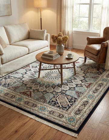 Navy Blue Nain Design Square Rug