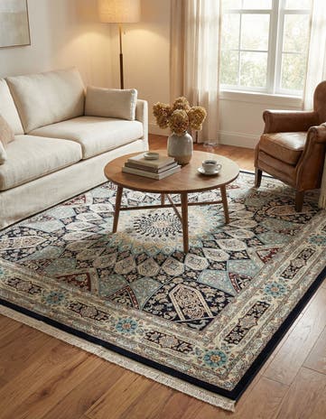 Navy Blue Nain Design Square Rug