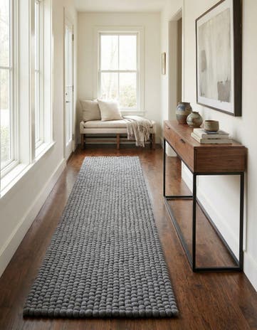 Gray Felt Ball Wool Runner Rug