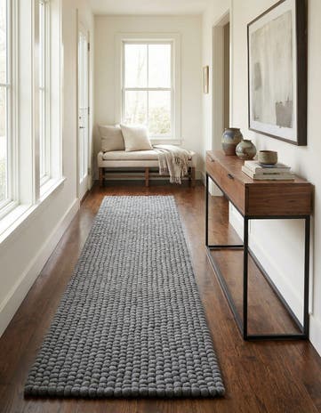 Gray Felt Ball Wool Runner Rug