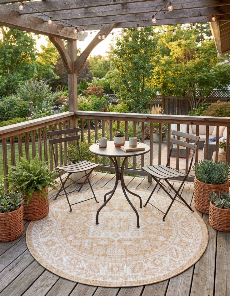 Detail image of  3' x 3'  Washable Aztec Indoor / Outdoor Round Rug