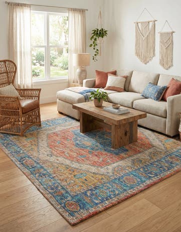 Orange Yellow Hand Woven Chenille Jute Square Rug