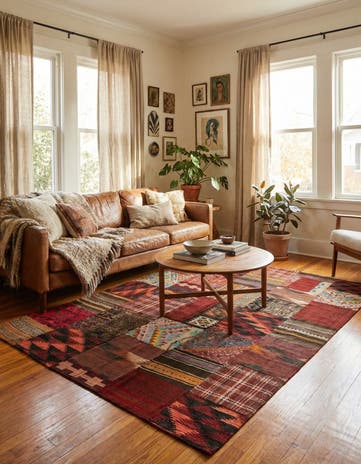 5' 6 x 8' Hand Woven Kilim Patchwork Wool Rug