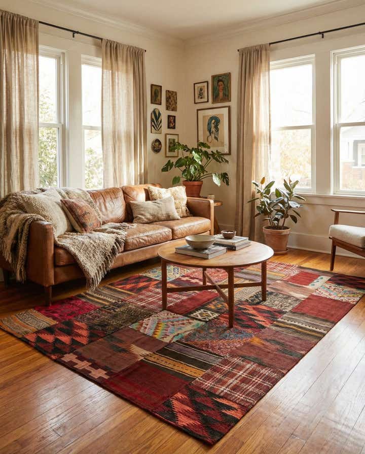 5' 6 x 8' Hand Woven Kilim Patchwork Wool Rug