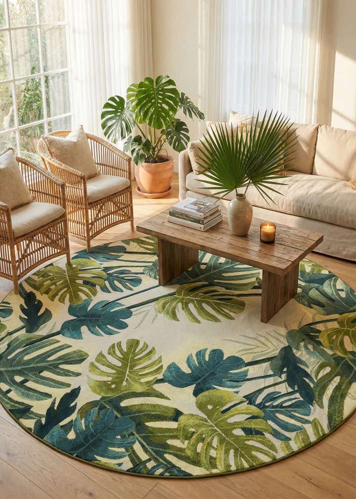 10' x 10' Easy-Clean Botanical Indoor / Outdoor Round Rug