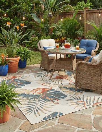 Ivory Easy-Clean Baja Indoor / Outdoor Square Rug