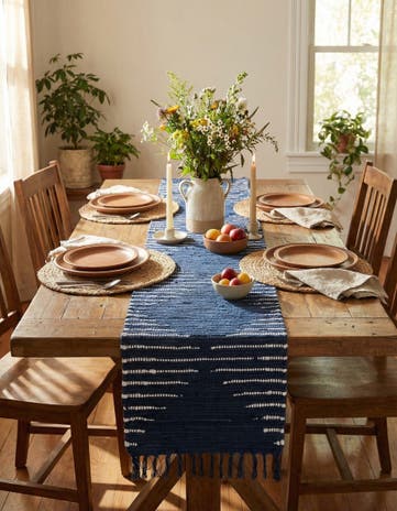 Navy Blue Hand Woven Chindi Cotton Table Runner Rug