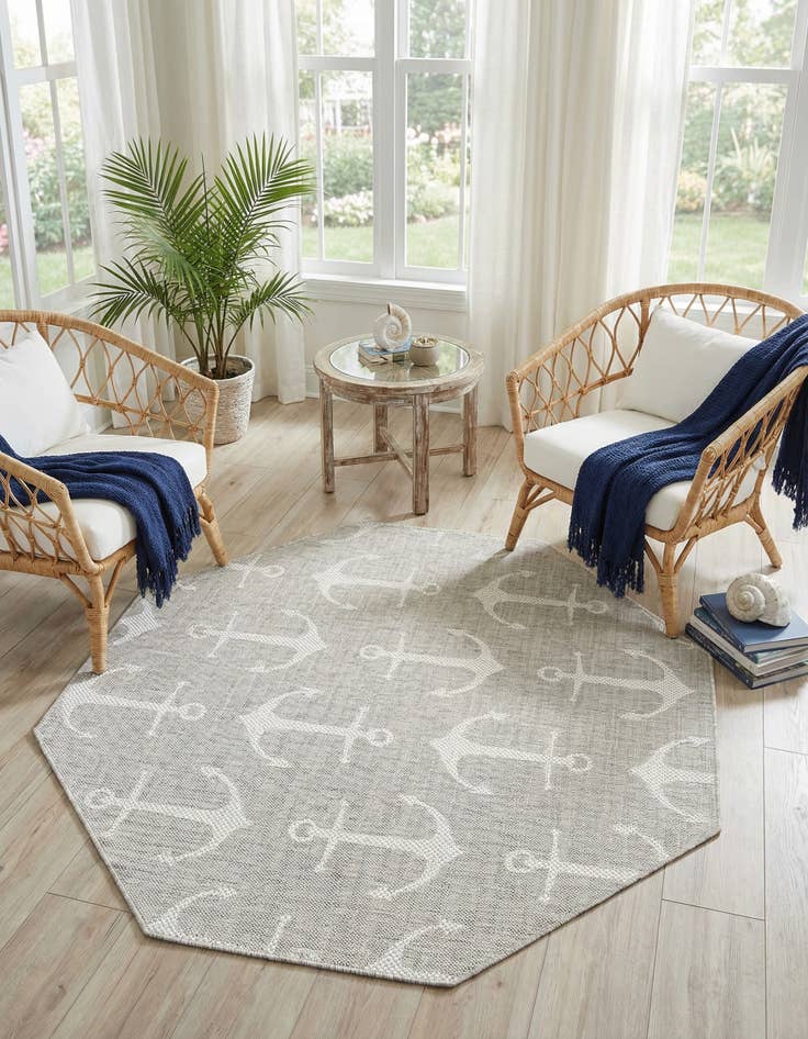 Detail image of 5' 3 x 5' 3  Washable Coastal Indoor / Outdoor Octagon Rug