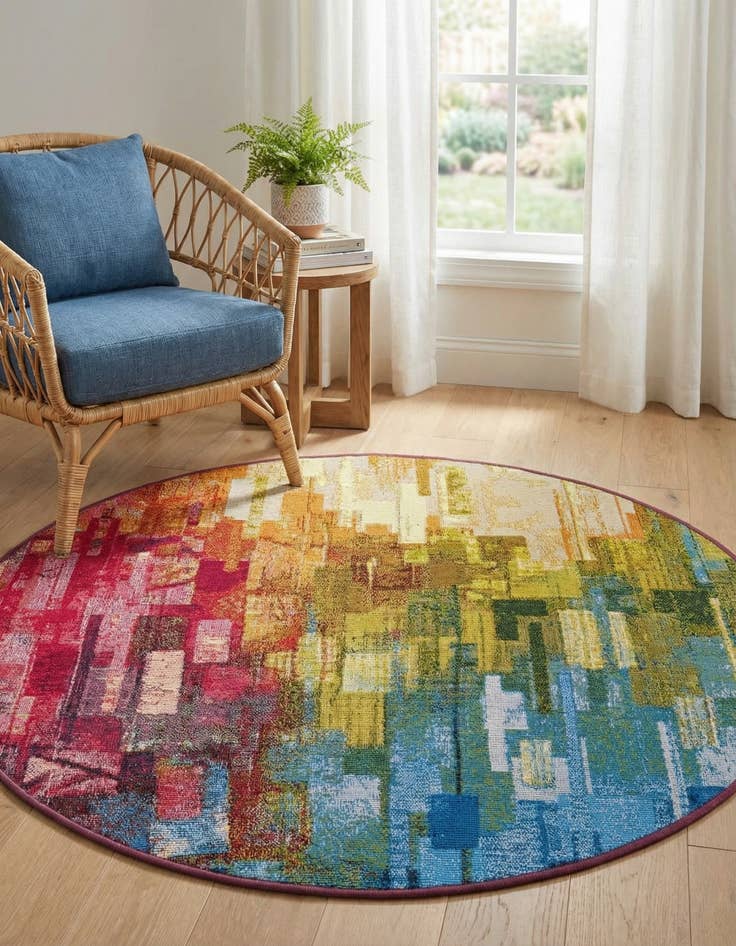 Detail image of 3' x 3'  Washable Modern Indoor / Outdoor Round Rug