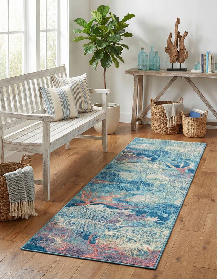 Detail image of  2' 7 x 12'  Washable Coastal Indoor / Outdoor Runner Rug