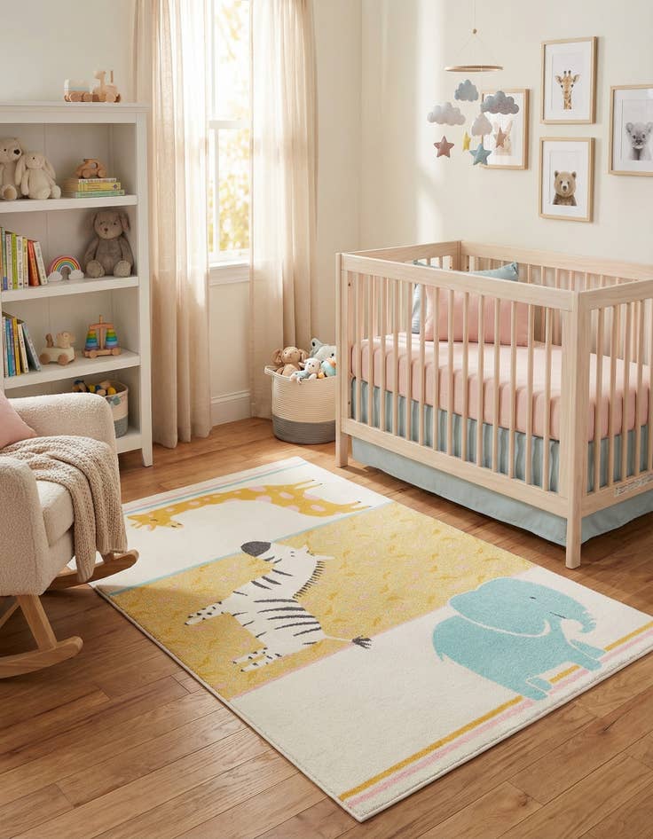 Detail image of 5' 3 x 8' Animals Whimsy Kids Rug