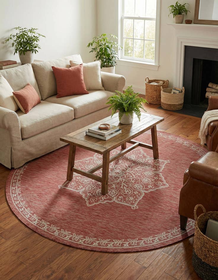 Detail image of  7' 10 x 7' 10  Washable Traditional Indoor / Outdoor Round Rug