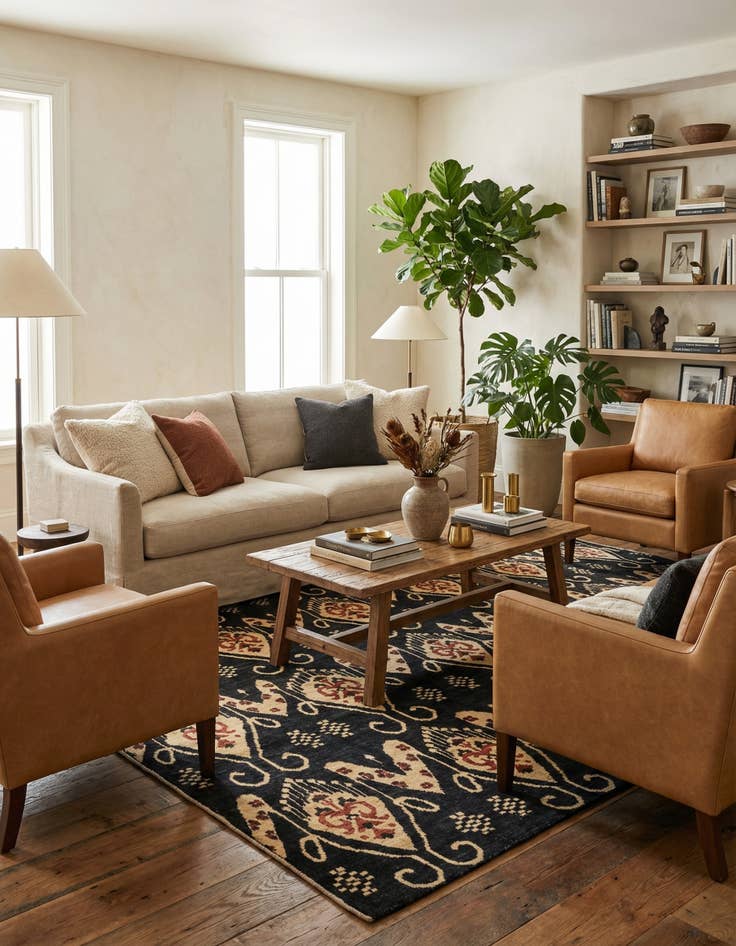 Detail image of 6' 2 x 9' 8  Hand Knotted Ikat Rug