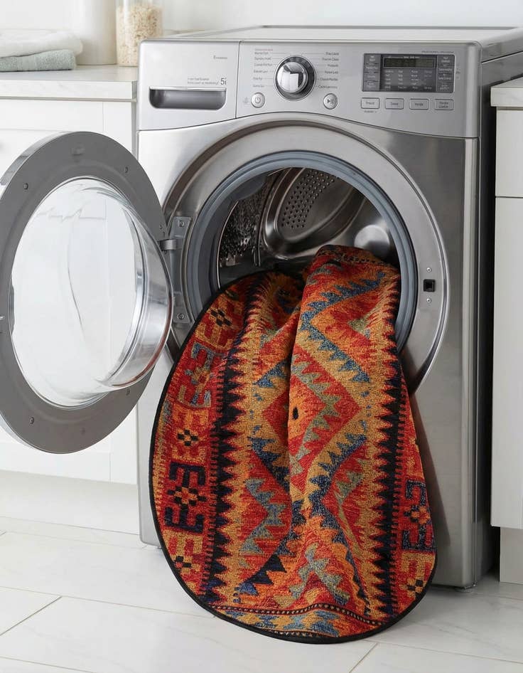 Detail image of 3' x 3'  Washable Tribal Indoor / Outdoor Round Rug